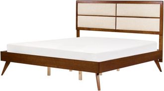Beliani Beliani - Cama Con Somier De Madera Moderna 180 X 200 Cm Cabecero Tapizado Madera De Fresno Oscuro Y Beige Claro Poissy