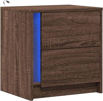 vidaXL Vidaxl - Mesita de noche con luces led madera de ingeniería roble marrón