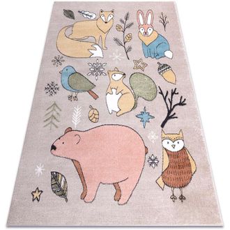 RugsX Alfombra Fun Forester Para Ni&ntilde;os, Animales, Bosque Beige Multicolour 180x270 Cm