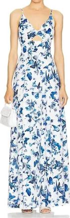 L'agence Porter Twisted Front Dress In White And Blue Butterfly