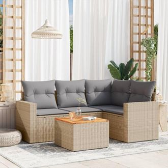 vidaXL Juego De Sof&aacute;s Jard&iacute;n Con Cojines 5 Pzas Rat&aacute;n Sint&eacute;tico Beige Vidaxl