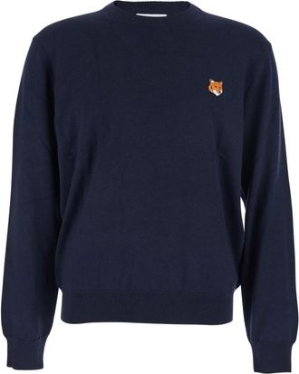 Maison Kitsun&eacute; Fox Head Merino Sweater - Heren - Ronde hals truien - Blauw - L - Wol - Truien & Vesten