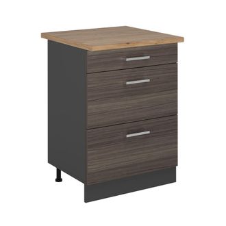 Vicco Mueble Bajo De Cocina R-line, Gris Noble, 60 Cm Con Cajones, Et Roble