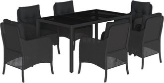 vidaXL Set De Comedor De Jard&iacute;n 7 Pzas Y Cojines Rat&aacute;n Sint&eacute;tico Negro Vidaxl