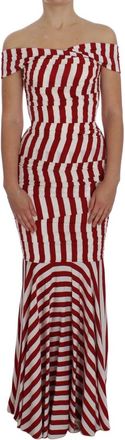Dolce & Gabbana Statement Rood Wit Zijden Stretch Jurk - Dames - Maxi kleedjes - Rood - S - Kleedjes