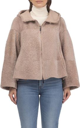 Gorski Genuine Shearling Zip Hooded Jacket, Rev in Pink at Nordstrom, Size X-Small