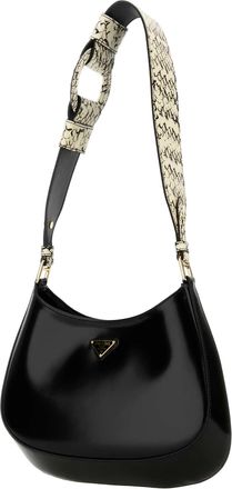 Prada Womens Black Leather Cleo Shoulder Bag Nero+roccia1 Vitello-Homalopsis Buccata Borse A Mano