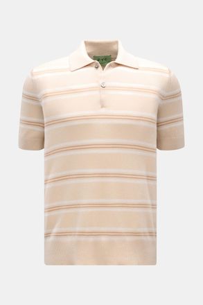 FTC Men - FTC short sleeve knit polo beige/cream/light brown striped