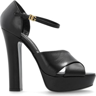 Dolce & Gabbana Plateau sandalen - Dames - Sandalen met hakken - Zwart - 40 EU - Leer - Schoenen