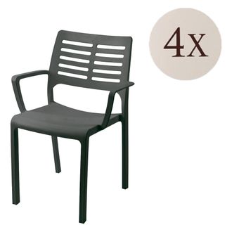 Dmora Silla De Exterior Hero, 4 Sillas, Con Brazos Hecha En Italia, Soporta 120 Kg, Negro Antracita