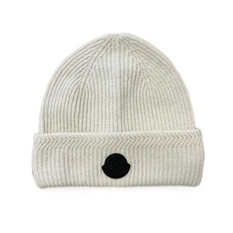 Moncler Accessoires, Heren, Beige, ONE Size, Nylon, Cashmere Muts met Logo