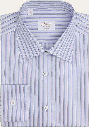 Brioni Mens Giza 45 Poplin Multi-Stripe Dress Shirt