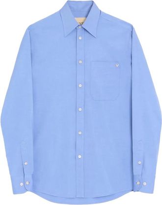 Valentino Garavani Overhemden, Heren, Blauw, L, Katoen, Lichtgewicht Katoenen Oxford Shirt