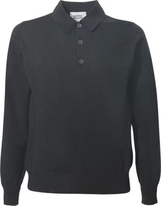 Alpha Studio Polo in Lana Merino a Maniche Lunghe - - Tops - Uomo - Nero - 3XL