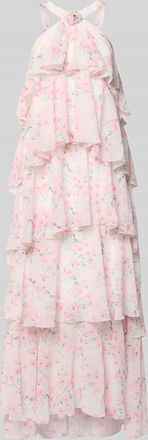 Vero Moda Volant Abendkleid mit V-Ausschnitt Modell FELICIA in Hellrosa, Gr&ouml;&szlig;e XL