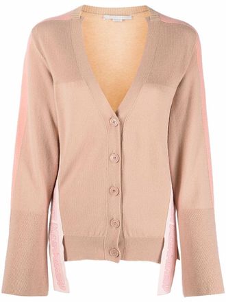 Stella McCartney logo-strap panelled cardigan - women - Polyamide/Virgin Wool - 38 - Neutrals