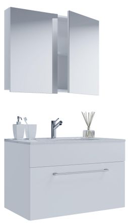 ebuy24 Ebuy24 - Vcm 3 Piezas Lavabo Lavabo Inferior Gabinete Ancho 80 Cm Muebles De Ba&ntilde;o Juego Colgando Con Un Caj&oacute;n Espejo Gabinete Badinos (blanco)