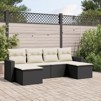 vidaXL Set De Sof&aacute;s De Jard&iacute;n 6 Piezas Y Cojines Rat&aacute;n Sint&eacute;tico Negro Vidaxl
