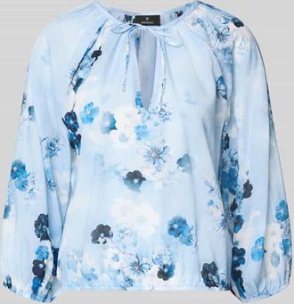 Monari Regular Fit Bluse im Allover-Look mit Schl&uuml;sselloch-Ausschnitt in Hellblau Melange, Gr&ouml;&szlig;e 34