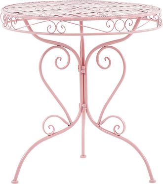 Beliani Beliani - Mesa Bistr&oacute; Para Exterior Volutas Decorativas Metal Con Recubrimiento En Polvo Rosa Albinia