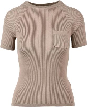 Max Mara Truien & Vesten, Dames, Beige, M, Katoen, Berlino Sottogiacca Ronde hals Breiwerk