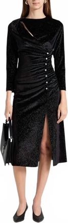 Sandro Crystal-Embellished Ruched Velvet Midi Dress In Black