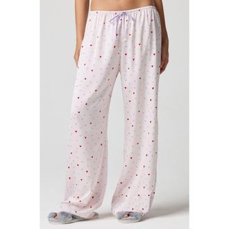 Florence By Mills Bow Satin Pajama Pants in Multi Heart at Nordstrom, Size Xx-Small