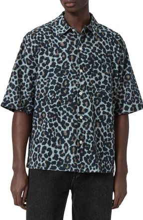 AllSaints Silesia Leo Short Sleeve Button-Up Shirt in Soft Ash Grey at Nordstrom, Size Xx-Large