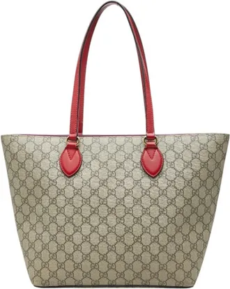Gucci Beige Pink Red Color Pvc Leather Tote Bag (Pre-Owned)