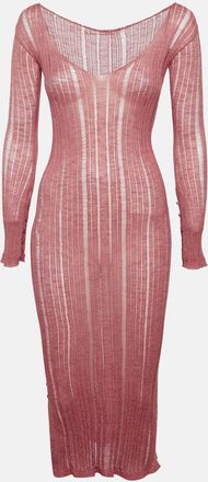 Cult Gaia Pink Lurex Rib Knit Semi Sheer Bodycon Dress