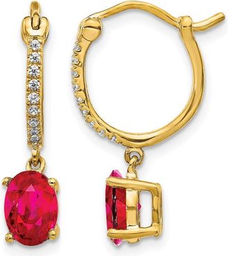 Diamond2Deal 14k Yellow Gold 1/10ct Diamond and Ruby Dangle Hoop Earrings