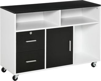 HOMCOM Homcom - Mueble Auxiliar De Oficina Mueble Archivador Con Ruedas Estantes Y Cajones Armario Multiusos Con Gran Almacenaje 100x35x65 Cm