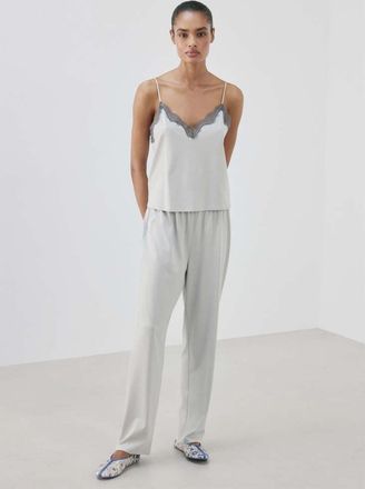 Mango Pantaloni pigiama cotone lyocell tinta unita grigio - Donna - S - MANGO