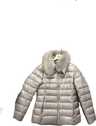 Herno Womens Faux Fur Trim Puffer Jacket In Silver