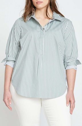 Universal Standard Elbe Stretch Poplin Shirt in Sage/White at Nordstrom