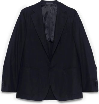 Caruso Navy Blauwe Geknoopte Jas met Zakken - Heren - Blazers - Blauw - 4XL - Wol - Jassen