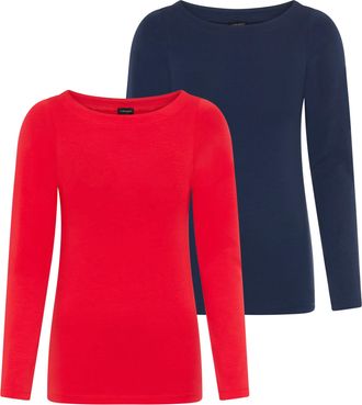 Laura Scott Longsleeve LAURA SCOTT, Damen, Gr. 32/34, marine, rot, Single Jersey, Obermaterial: 95% Baumwolle, 5% Elasthan, unifarben, Basic, Basic h&uuml;ftbedeckend,