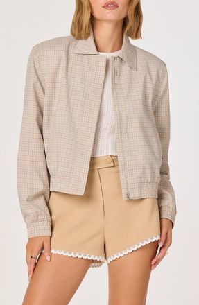 ASTR the Label Reid Check Stretch Zip Jacket in Brown Blue Plaid at Nordstrom, Size Medium