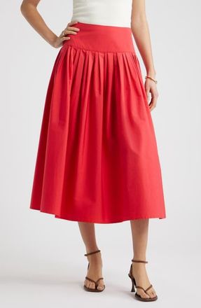 Nordstrom Pleated Cotton Poplin Skirt in Red Saucy at Nordstrom, Size Xx-Large