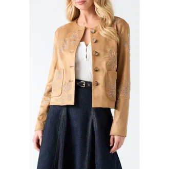 Guess Oceane Faux Suede Beaded Jacket in F14R-Dark at Nordstrom, Size X-Small