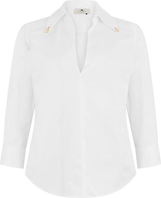 Elisabetta Franchi Katoenen blouse met V-hals - Dames - Blouses - Wit - XS - Katoen - Overhemden