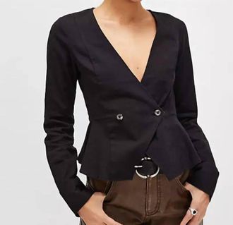 Free People City Life Stretch Cotton Blazer Jacket In Black