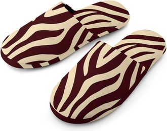 Generic African Style Stripes Warm Mens Slippers Slip On Soft Fleece House Shoes Winter Indoor Outdoor