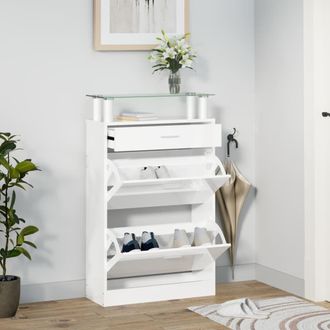 Berkfield Home Shoe Cabinet High Gloss White 63x24x104 cm Engineered Wood | Size: 63 x 24 x 104 cm