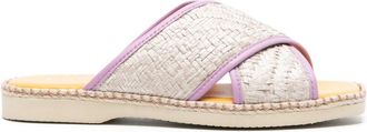 Hogan 660 interwoven-raffia slides - women - Rubber/Calf Leather/Raffia - 37.5 - Purple