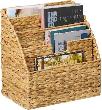 Relaxdays Relaxdays Magazine Holder, Water Hyacinth, Freestanding, 34 x 34 x 20 cm, Woven Newspaper Rack with 4 Slots, Natural