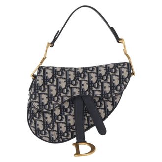 Dior Saddle Oblique Canvas Navy Canvas Handbag (Pre-Owned)