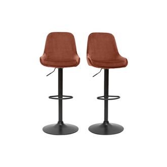 Miliboo Miliboo - Set De 2 Taburetes De Cocina De Dise&ntilde;o Regulables Terciopelo Terracota Holo
