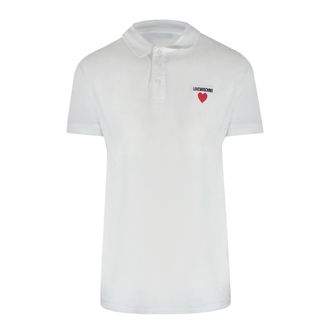 Moschino Mens Love Heart Logo White Polo Shirt Cotton - Size X-Large
