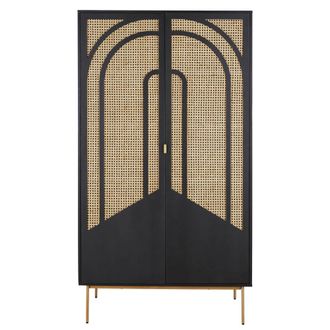 Maisons du monde Armario negro con 2 puertas batientes, rejilla de rat&aacute;n y metal dorado 98